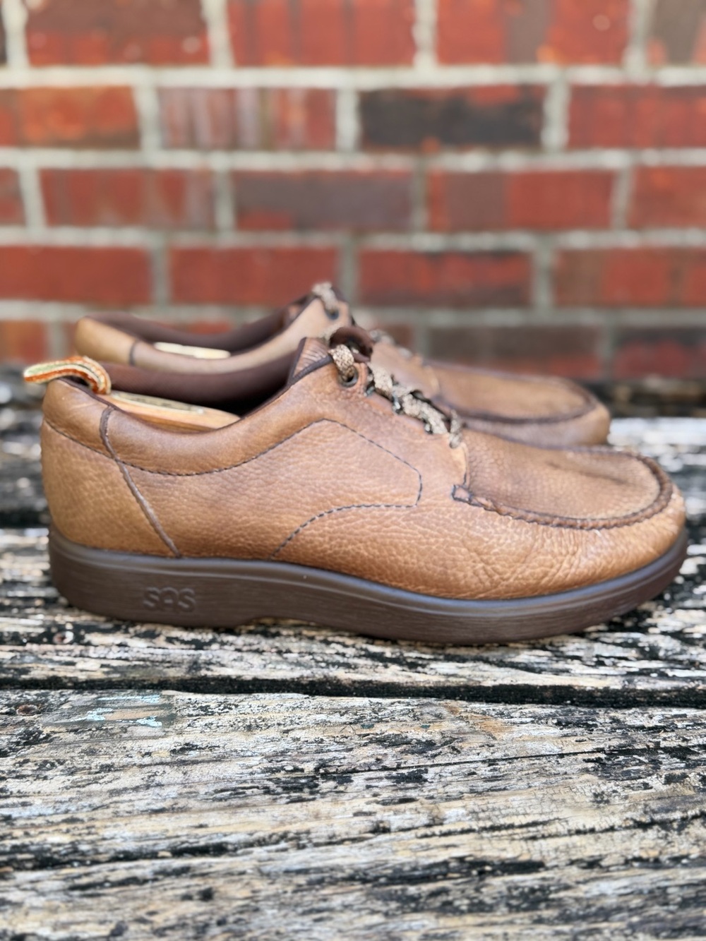 SAS ‘Bout Time Mens Sz 11 Lace-Up Brown Leather Orthopedic Walking Shoes X1